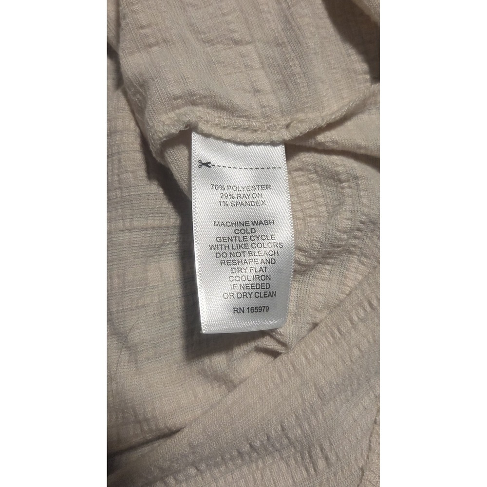 Cable & Gauge Blouse Top XL Beige Textured Button Front Short Sleeve Normcore - Picture 4 of 5